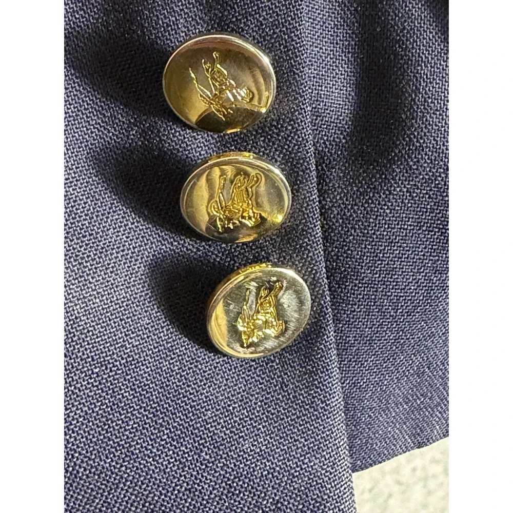 Burberrys Mens Navy Blue Wool Blazer Gold Crest Button Sport Coat Vintage USA